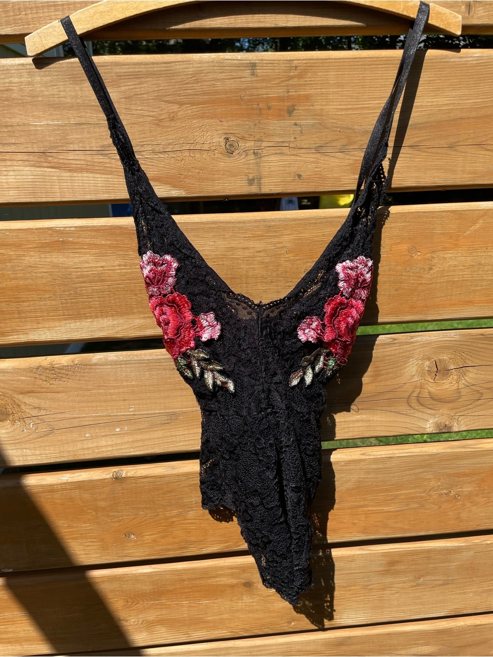 Black Lace Floral Appliqué Teddy - Women's Intimates